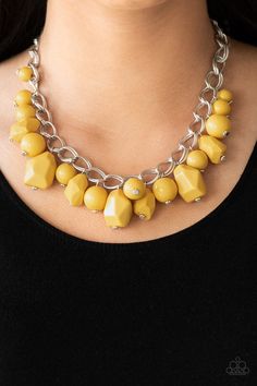 Gorgeously Globetrotter - Yellow and Silver Necklace & Earring Set - Paparazzi Accessories - Chic Jewelry Boutique by Andrea Paparazzi Jewelry Images, Silver Link Necklace, Yellow Necklace, Box Accessories, Chain Links, Paparazzi Accessories, Chic Jewelry, Silver Accessories, Blue Necklace