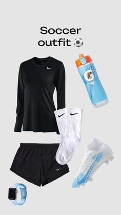 the nike soccer outfit is shown with shoes and socks