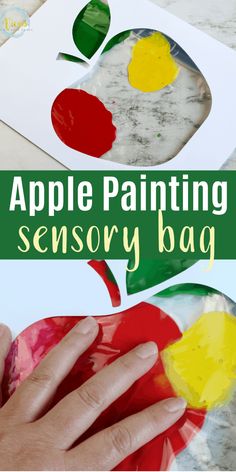 an apple painting activity bag for toddlers to use with their hands and the words apple painting