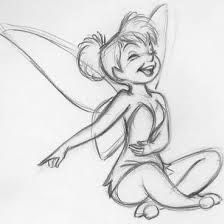 a drawing of tinkerbell sitting on the ground with her arms out and legs crossed