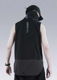 Plaid Stitching Techwear Tees Vest - Silenstorm® - X Urban Cotton Patchwork Tops, Sleeveless Techwear Vest, Black Sleeveless Techwear Vest, Urban Fitted Sleeveless Vest, Fitted Sleeveless Urban Vest, Urban Cotton Top For Layering, Fitted Cotton Techwear Top, Stretch Cotton Vest For Streetwear, Sleeveless Cotton Techwear Vest