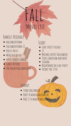 the fall movie list with pumpkins and leaves