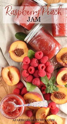 raspberry peach jam with fresh fruit on the side