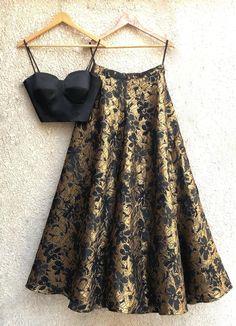 Black Bustier And Black Gold Skirt-Shrena Hirawat-Fabilicious Fashion Black And Gold Lehenga, Lehnga Dress, Indian Lehenga, Indian Gowns, Dress Indian Style, Lehenga Designs, Indian Designer Outfits, Indian Attire, Indian Outfit