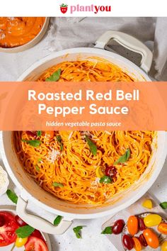 roasted red bell pepper sauce in a white bowl