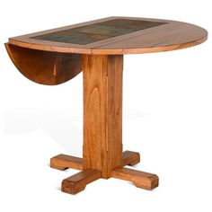 a wooden table with an oval shaped center piece on one end and two smaller sections at the other end