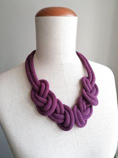 "Stunning Purple Knot Infinity Necklace, Blue Knot Textile Jewelry, Modern Eco friendly Necklace for Women, Plum Chunky Collar, Statement Necklace for Her, Cotton Cord Necklace, Women's Accessories. Colorful, Light, Soft and Cool... Perfect for to make your outfit more exciting! AVAILABLE IN 37 COLORS   & 4 SIZES This model is color: \"BLACKBERRY\" CREATED AND MADE  IN SWEDEN BY ME. To this necklace model I gave the name of \"GRACE\"  Like the American actress and Princess of Monaco GRACE KELLY I Cord Necklace, Princess Of Monaco, Eco Friendly Necklace, Wool Necklace, Necklace Fabric, Accessories Colorful, Cotton Cord Necklace, Necklace Model, Nautical Accessories