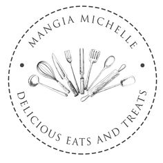 the logo for delicious eats and teas, which features utensils arranged in a circle