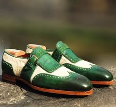 Wow picks! Handmade Men's Green Beige Wing Tip Brogue Shoes Stylish Monk Strap Fringe Leather Suede Shoes at $169.0 Choose your wows. 🐕 #Shoes #Leather #Handmade #wingtip #jacket #outwear #fashion #studdedjacket #Boots #sale Green Dress Shoes Men, Shoes Oxford, Shoes Stylish, Outwear Fashion, Leather Formal Shoes, Custom Design Shoes, Suede Leather Shoes, Monk Strap Shoes, High Ankle Boots