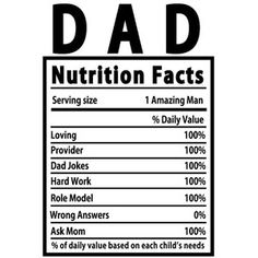 the label for dad's nutrition fact is shown in black and white