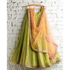 "Mint green lehenga with peach choli perfect combination for this season sangeet… Light Green Lehenga Combination, Bollywood Style Pista Green Georgette Lehenga, Neon Green Lehenga, Alia Bhatt Lime Green Lehenga, Lime Green Lehenga Combination