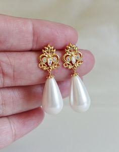 Gold Bridal Earrings Pearl Bridal Jewelry by DreamIslandJewellery Elegant Teardrop Clip-on Earrings For Wedding, Gold Clip-on Bridal Earrings For Wedding, Gold Teardrop Bridal Earrings For Mother Of The Bride, Teardrop Pearl Drop Clip-on Earrings For Wedding, Wedding Teardrop Clip-on Pearl Earrings, Gold Teardrop Clip-on Earrings For Wedding, Unique Wedding Earrings, 14k Rose Gold Jewelry, Teardrop Pearl Earrings