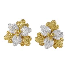 Yellow Diamonds, Flower Ear, Ear Clips, Solitaire Earrings, Fancy Earrings, Coral Jewelry, Flower Tops, Fancy Color Diamonds, Jewelry Brand