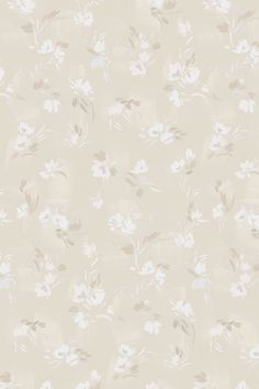 a wallpaper with white flowers and green leaves on the top right hand corner is an off - white background