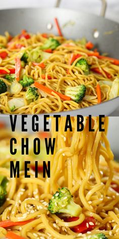 two pictures with the words vegetable chow mein on them