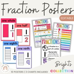 fraction numbers and fractions worksheet with the text fraction posters