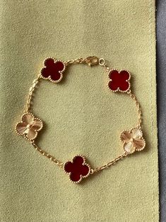 5 motifs Guillioche carnelian 15mm clover bracelet 925 silver 18k gold plated 7.5 inches long - ParadiseKissCo Luxury Silver Plated Bracelets, Elegant Gold-plated Flower-shaped Bracelet, Elegant Gold Plated Flower-shaped Bracelet, Handmade Designer Round Jewelry, Designer Handmade Round Jewelry, Designer 14k Gold Polished Jewelry, Designer 14k Gold Jewelry With Polished Finish, Elegant Red 14k Gold Jewelry, Luxury Gold Plated Gemstone Bracelets