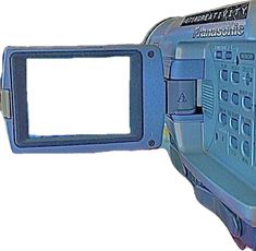 an electronic device that is blue and has a white screen on the front of it