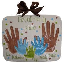 a ceramic plaque with two hands and the words,'the hull family 2008 '