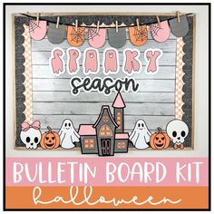 a bulletin board with halloween decorations on it and the words, spooky season bulletin board kit