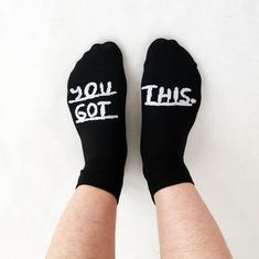 Here's a little reminder for any time you get that creeping feeling of doubt — you're gonna crush it. Knit socks sized 8-10 women's. One size fits most. This style is also available in white: https://www.peopleiveloved.com/products/you-got-this-socks-t8027 Casual Black Socks As Gift, Casual Black Socks For Gifts, Fun Black Socks As Gift, California People, Crush It, White Socks, First Girl, Ankle Socks, Knit Socks