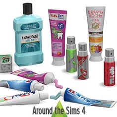 an assortment of toothpaste and mouthwashes with the words around the sims 4