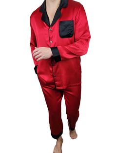 Red Silk Pajamas, Silk Pajama Sets, Mens Silk Pajamas, Men's Pajamas, Mens Nightwear, Silk Clothes, Mulberry Silk Fabric, Silk Pajama, Outfits Dress