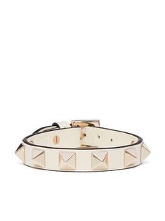 light ivory white calf leather gold-tone Rockstud embellishment buckle fastening pre-drilled holes debossed internal logo Valentino Bracelet, Model Lifestyle, Jewelry Accessories Ideas, Light Ivory, Valentino Rockstud, Jewelry Lookbook, Dream Jewelry, Ivory White, Cute Jewelry