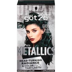 Say goodbye to boring colors! All eyes are on you with Schwarzkopf got2b Metallics permanent color. Boost your hair color with trendy metallic shades. Schwarzkopf got2b Metallic Hair Color offers a multi-dimensional look that delivers unique metallic radiance. Permanent hair color that lasts. Got2b Metallics hair dye works for all hair textures. This permanent hair color can be used on your natural hair, wigs, or extensions to express yourself! The lighter your natural or current hair color, the Got2b Metallics, Metallic Hair Dye, Teal Hair Dye, Metallic Hair Color, Schwarzkopf Got2b, Teal Hair, Natural Hair Wigs, Permanent Hair Dye, Hair Shades