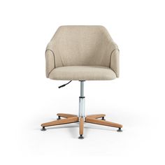 a beige office chair with wheels on an isolated white background, viewed from the front