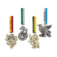 three medals are shown with two lions and one bird on each medal ribbon, the third is