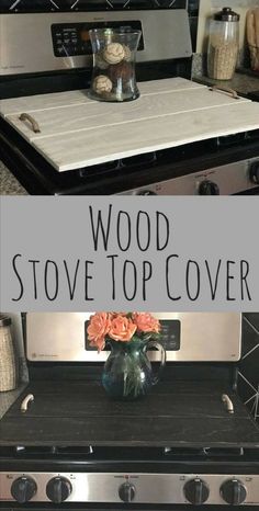 a stove top that has flowers on it and the words wood stove top cover above it