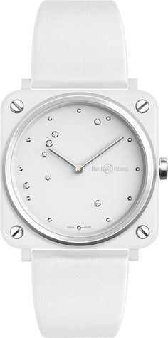 BRS-EW-CE/SF | BR-S-WHITE-DIAMOND-EAGLE NEW BELL & ROSS INSTRUMENTS WOMEN'S WHITE DIAMOND EAGLE FASHION WATCH FOR SALE Usually ships within 3 months | View In Stock Bell & Ross Watches - Free Overnight Shipping - With Manufacturer Serial Numbers - Swiss Made - White Dial Set with Diamonds - Aquila Constellation Represented by 7 Diamonds - Dot Hour Markers - Stainless Steel Bezel - Battery Operated Quartz Movement - Bell & Ross Caliber BR-CAL.102 - 3 Year Warranty - Guaranteed Authentic - Certificate of Authenticity - Manufacturer Box & Manual - White Ceramic Case - White Fabric Strap with Satin-Effect - Scratch Resistant Sapphire Crystal with Anti-Reflective Coating - 100 Meters / 330 Feet Water-Resistant - 39mm = 1 1/2" Case, 6" Adjustable Strap - Fixed Bezel - Push & Pull Crown - Ceramic Aquila Constellation, Magical Night Sky, Bell And Ross, Rolex Women, Magical Night, Bell & Ross, Authentic Watches, Free Bracelet, Fine Watches