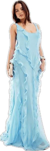 Elegant Light Blue Maxi Dress With Ruffles, Elegant Blue Maxi Dress With Ruffled Straps, Light Blue Sleeveless Chiffon Maxi Dress, Light Blue Chiffon Maxi Dress With Ruffles, Chic Blue Maxi Dress With Ruffled Straps, Ruffle Maxi Dress, Blue Bridesmaids, Ruffled Maxi Dress, Blue Fashion