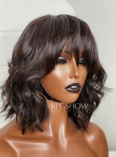 Wolf Cut Short Wavy Hair With Bangs Scalp Top Wig - STWmodernbeauty010 Short Wavy Hair With Bangs, Wolf Cut Short, Wavy Hair With Bangs, Hair Color Natural, Bob Cut Wigs, Cambodian Hair, Hair With Bangs, Wolf Cut, Short Wavy Hair