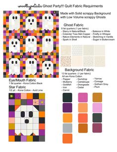 the pattern for ghost quilts is shown in different colors and sizes, including black, white