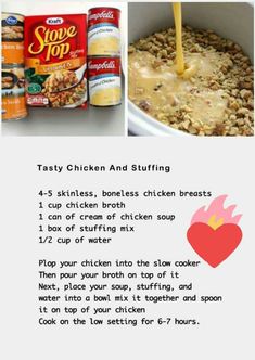 the instructions for how to make tasty chicken and stuffing