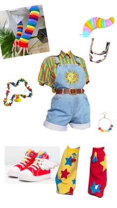 Aesthetic Outfits Kidcore, Masc Clowncore Outfits, Primary Outfits, Weird Clothes Aesthetic, Kid Core Aesthetic Outfit, Weird Core Outfits, Clown Core Outfit, Decora Outfits