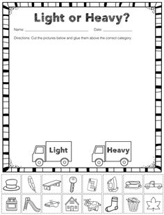 the light or heavy worksheet is shown in black and white