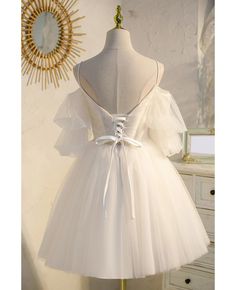 Get 10% off now! Buy pleated short tulle gorgeous homecoming dress with cold shoulder sleeves at cheap price online. Free stable shipping and pro custom service since 2009. Short Princess Dress, Harness Style, Cute Homecoming Dresses, Tulle Homecoming Dress, Color Rush, Short Party Dress, White Prom Dress, Lace Homecoming Dresses, Short Prom Dress