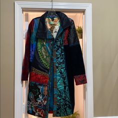 Desigual Coat Size 38 Gorgeous With Stunning Detail, Excellent Condition, Worn Twice Elegant Multicolor Long Sleeve Outerwear, Fitted Multicolor Long Coat, Fitted Patchwork Long Coat, Fitted Long Patchwork Coat, Desigual Coat, Pea Coats, Jackets For Women, Jackets & Coats, Women Shopping