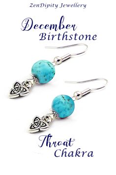 Turquoise jewelry earrings with a celtic knot.  This Throat Chakra jewellery is a meaningful gift for her.  Dangle earrings which are lightweight and comfortable. #celticknot  #birthstonejewelry #turquoiseearrings #celticjewelry #handmadeearrings Meaningful Gifts For Her, Turquoise Jewelry Earrings, Celtic Jewelry, Birthstone Earring