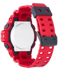 Red and black combine to create this dynamic analog-digital resin strap watch by G-Shock, filled with helpful features. Red Sports Watch With Analog Display, Red Analog Display Watches For Outdoor, Red Analog Display Watch For Outdoor, Red Outdoor Analog Display Watches, Red Outdoor Watch With Analog Display, Red Outdoor Watch With 10atm Water Resistance, Red Analog Outdoor Watch, Red Outdoor Analog Watch, Red Digital Watch With Stopwatch For Outdoor