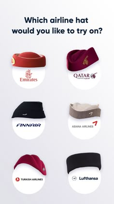 different types of hats are shown in this ad for the emirates airline company, which has been