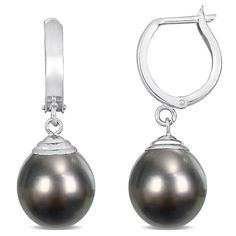 Embrace a classic with these beautiful black Tahitian pearl drop earrings showcasing the smokey luster of two cultured black Tahitian pearls. Pearl drop earrings in 14K white gold are a must-have staple for your jewelry box! | Black Tahitian Pearl Drop Earrings | 14K White Gold | Helzberg Diamonds Black Tahitian Pearls, Tahitian Pearl Earrings, Helzberg Diamonds, Tahitian Black Pearls, Pearl Types, Tahitian Pearls, Pearl Drop Earrings, Black Pearl, Gold Pearl