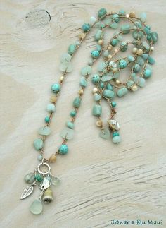 Aqua Gemstone, Maui Beach, Diy Collier, Beach Necklace, Fiber Jewelry, Diy Schmuck, Bohemian Chic, Crochet Jewelry