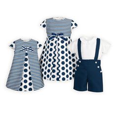 Navy Stripes and Dots Brother Sister Outfits Brother Sister Matching Outfits, Brother Sister Outfits, Twin Baby Clothes, Vintage Kids Fashion, Sibling Outfits, Girls Special Occasion Dresses, Sisters Dress, Twin Outfits, Sister Outfits