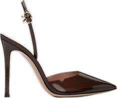 Luxury Brown Patent Leather Heels, Brown Patent Leather Heels For Evening, Elegant Brown Patent Leather Heels, Pvc Heels, Dorsay Heels, Brown Ribbon, Semi Transparent, Gianvito Rossi, Stiletto Heels