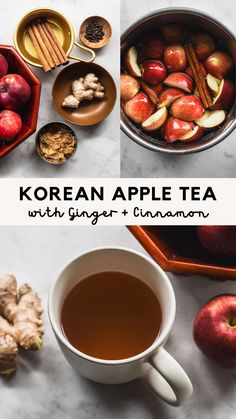 the korean apple tea with ginger and cinnamon is ready to be served in an oven