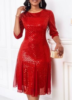 Color:Red;Size:S;Size:M;Size:L;Size:XL;Size:XXL;Package Contents:1 X Dress;Occasion:Other;Style:Elegant; Cheap Red Dresses For Work, Glamorous Christmas, Flowy Design, Red Sequin, Round Neck Dresses, Patchwork Dress, Long Sleeve Maxi Dress, Sequin Dress, Women's Fashion Dresses